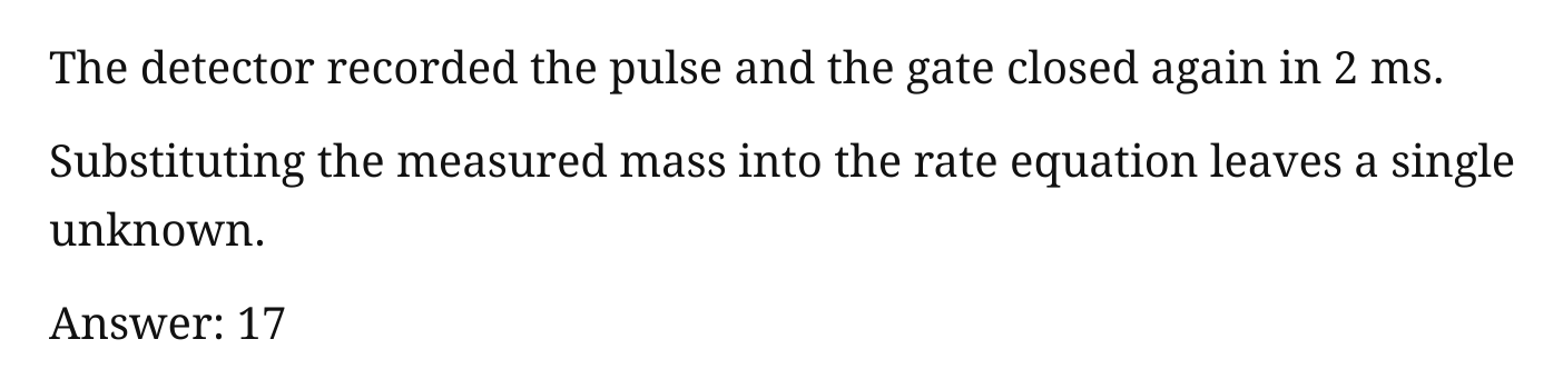 Three lines of running text, the first ending in a measurement of 2 ms and the last reading Answer colon 17.